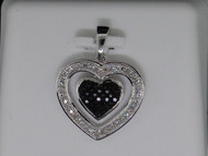 Black Diamond Heart Pendant Ladies 10K White Gold Round Pave Charm 0.20 Tcw.