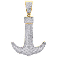 10K Yellow Gold Real Diamond Sailor Ship Anchor Pendant 1.85" Pave Charm 1.25 CT.