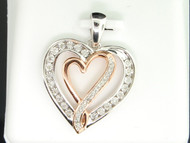 Diamond Double Heart Pendant 10K Two Tone Gold Round Pave Charm 0.12 Tcw.