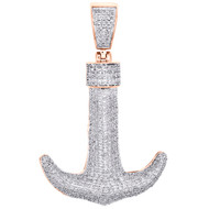 10K Rose Gold Real Diamond Sailor Ship Anchor Pendant 1.85" Pave Charm 1.25 CT