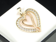 Ladies 10K Yellow Gold Love Heart Diamond Pendant Charm For Necklace .12 Ct.