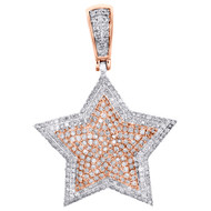 10K White & Rose Gold Diamond Double Layer Star Pendant 1.60" Pave Charm 1.62 CT