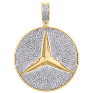 10K Yellow Gold Real Diamond Mercedes Medallion Logo Pendant 2.10" Charm 1.75 CT