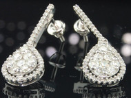 Ladies 10K White Gold Teardrop Pear Diamond Halo Set Danglers Earrings 1.57 Ct.