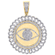 10K Yellow Gold Diamond Evil Eye of Ra Cuban Link Pendant 2.15" Charm 1.75 CT.