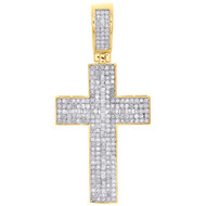 10K Yellow Gold Round & Baguette Diamond Fancy Cross Pendant 2" Charm 1.50 CT.