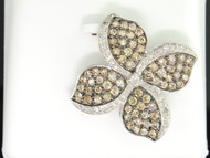 Brown Diamond Clover Leaf Pendant 10K White Gold Round Diamond Charm 1.06 Tcw.