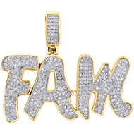 10K Yellow Gold Real Diamond FAM Statement FAMILY Pendant 1.30" Pave Charm 1 CT.