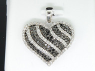 LADIES 10K WHITE GOLD HEART LOVE BLACK WHITE DIAMOND PENDANT CHARM FOR NECKLACE