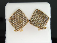 10K LADIES YELLOW GOLD 1.90 CT CHAMPAGNE BROWN DIAMOND EARRINGS HOOPS STUDS