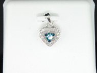 Ladies 10K White Gold 0.21 CT Blue Diamond Pendant Heart Love Charm For Necklace