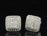 Princess Cut Diamond Studs Square Shaped Ladies 14K White Gold Earrings 1.04 Ct.