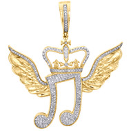 10K Yellow Gold Diamond Musical Beam Note Pendant Flying Wings Pave Charm 1/2 CT