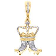 10K Yellow Gold Diamond Royalty King Crown Hat Pendant 1.65" Pave Charm 1/4 CT.
