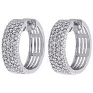 10K White Gold Round Diamond 4 Row Hoop Huggie 0.85" Prong Set Earrings 2 CT.
