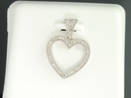Ladies 10K White Gold Diamond Pave Open Heart Pendant Charm For Necklace .15 ct.