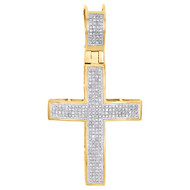 10K Yellow Gold Genuine Diamond Dome Cross Pendant 1.80" Mens Pave Charm 1/2 CT.