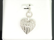 Diamond Heart Pendant Ladies 10K White Gold Round Pave Circle Love Charm .15 Ct
