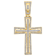 10K Yellow Gold Diamond Dome Cross Raised 3D Pendant 2.60" Pave Charm 3/4 CT.