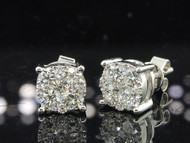 Diamond Circle Design Earrings Ladies 18K White Gold Round Studs 1.34 Tcw.