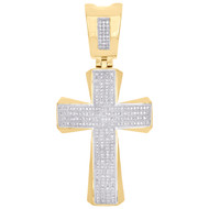 10K Yellow Gold Genuine Diamond Wide Cross Dome Pendant 2.40" Pave Charm 3/4 CT.