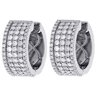 10K White Gold Round Diamond Fancy Hoops Ladies 5 Row Huggie Earrings 1.63 Ct.