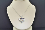 Diamond Double Heart Pendant .925 Sterling Silver 0.10 CT Love Charm with Chain