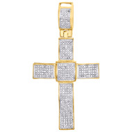 10K Yellow Gold Genuine Diamond Dome Cross Wave Pendant 1.80" Pave Charm 1/2 CT.