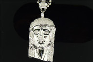 Sterling Silver Diamond Jesus Face Head Pendant Charm
