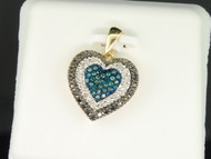 Blue & Black Diamond Heart Pendant Ladies 10K Yellow Gold Round Pave Love Charm