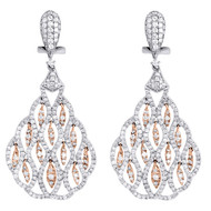 Diamond Dangler Earrings Ladies 14K White Two Tone Gold Round Pave 1.75 Tcw.