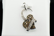 Brown Diamond Heart Pendant Charm with Necklace Ladies 10K White Gold 0.33 Ctw.