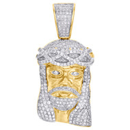 10K Yellow Gold Diamond Jesus Face Crown Head Pendant 2.50"  Pave Charm 2.60 CT.