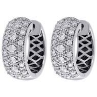 14K White Gold Round Diamond Scattered Huggies Ladies Hoop Earrings 0.88 Ct.