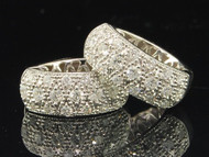 Diamond Hoops Ladies 14K White Gold Round Pave Huggies Earrings 0.88 Tcw.