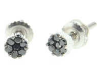 Black Diamond Flower Earrings Ladies .925 Sterling Silver Round Studs 0.16 Tcw