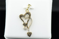 Ladies 10K Yellow Gold Double Heart Love Brown Diamond Pendant Charm 0.20 Ct.