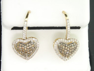 Ladies 10K Yellow Gold White & Brown Champagne Diamond Danglers Earrings 0.64 Ct