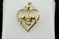 Ladies 10K Yellow Gold Love Heart Diamond Mom Pendant Charm For Necklace .10 Ct.