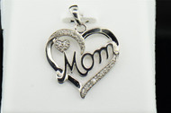 Ladies Sterling Silver Love Heart Diamond Mom Pendant Charm For Necklace .13 Ct