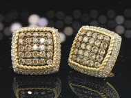 Ladies 10K Yellow Gold Square Brown Champagne Diamond Studs Earrings 1.29 Ct.