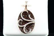 Red Diamond Pendant Ladies 10K Rose Gold Round Pave Oval Design Charm 3/4 Tcw.