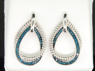 Ladies 925 Sterling Silver Oval Shape Blue Diamond Hoops Earrings Dangler .25 Ct