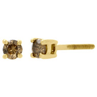 10K Yellow Gold Solitaire Brown Diamond 3.15mm Mini Stud Earrings 0.26 Ct.