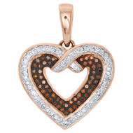 10K Rose Gold Red Diamond Open Heart Pendant Ladies Necklace 0.25 CT.