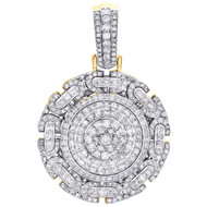 10K Yellow Gold Mens Diamond Byzantine Medallion Pendant 1.95" Charm 3.15 CT.