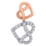 10K Two Tone Gold Diamond Sideways Double Heart Stacked Slide Pendant 0.15 Ct.