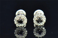 Black Diamond Solitaire Flower Studs Earrings Round Cut 10K White Gold 0.20 CT