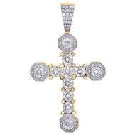 10K Yellow Gold Mens Fancy Statement Cross Diamond Pendant 2.50" Pave Charm 3 CT