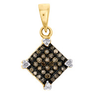 Champagne Brown Diamond Square Pendant 10K Yellow Gold 0.17 CT Charm